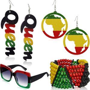 African Women's Jewelry Set Beaded Bracelet Earrings Sunglasses Accessories